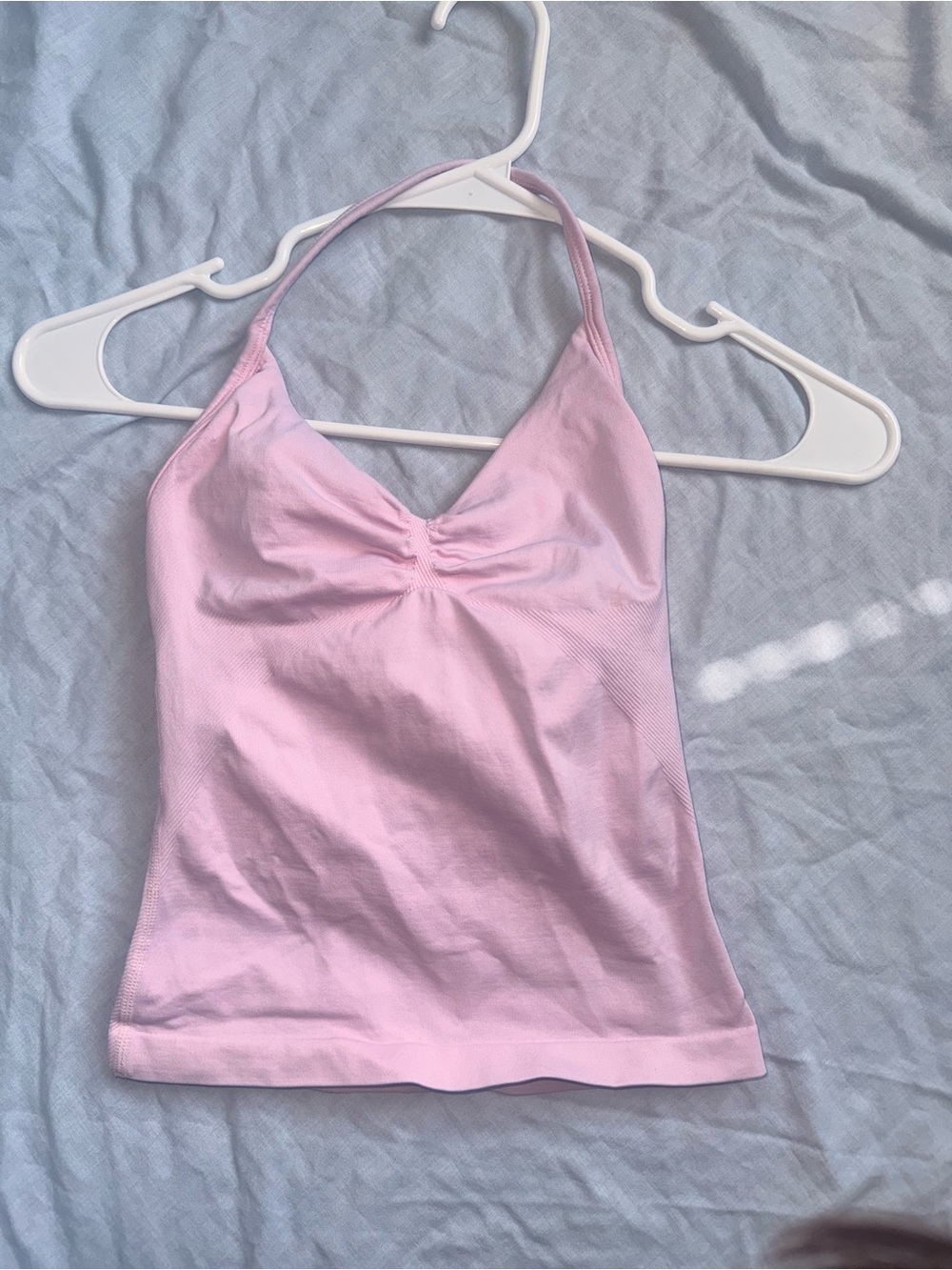 Light Pink Halter Tank Top with Ruched Front